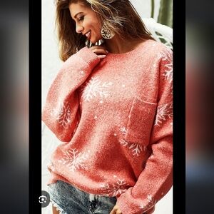 BiBi Christmas Snowflake Pullover Sweater Top Red M Fuzzy Winter